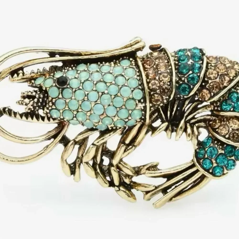 Vintage‎ Design Multicolor Rhinestone Shrimp Brooch Fashion Crystal Jewelry